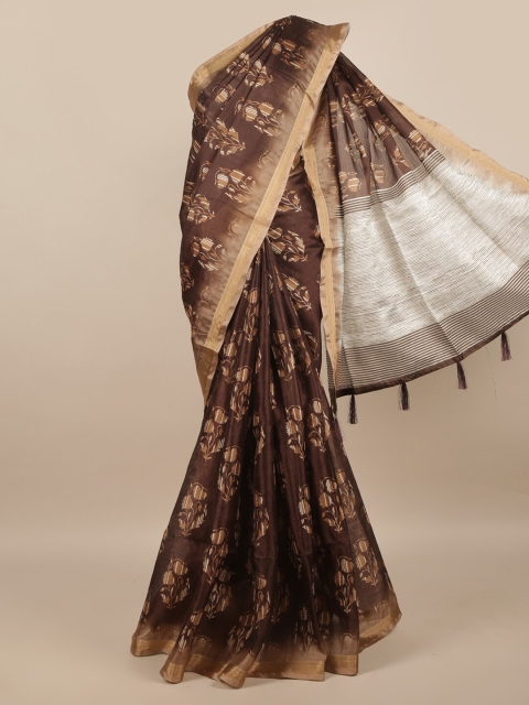 

Pothys Brown & Gold-Toned Floral Saree