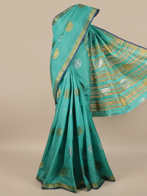 

Pothys Green & Gold-Toned Ethnic Motifs Jute Silk Saree