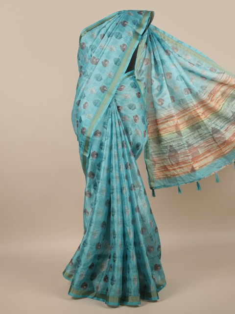 

Pothys Blue & Rust Ethnic Motifs Printed Zari Saree