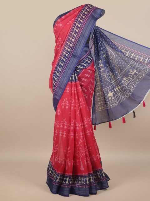 

Pothys Pink & Blue Kalamkari Printed Zari Border Saree