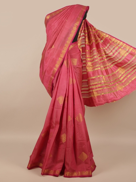 

Pothys Fuchsia & Gold-Toned Ethnic Motifs Zari Jute Silk Saree