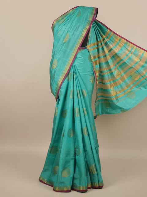 

Pothys Green & Gold-Toned Ethnic Motifs Zari Jute Silk Saree