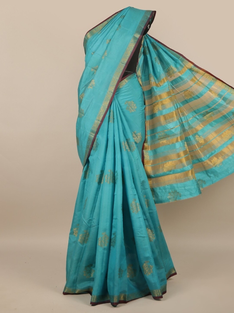 

Pothys Blue & Gold-Toned Floral Jute Silk Saree