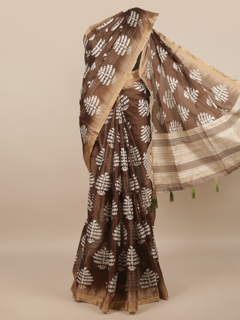 

Pothys Brown & White Ethnic Motifs Printed Cotton Blend Saree