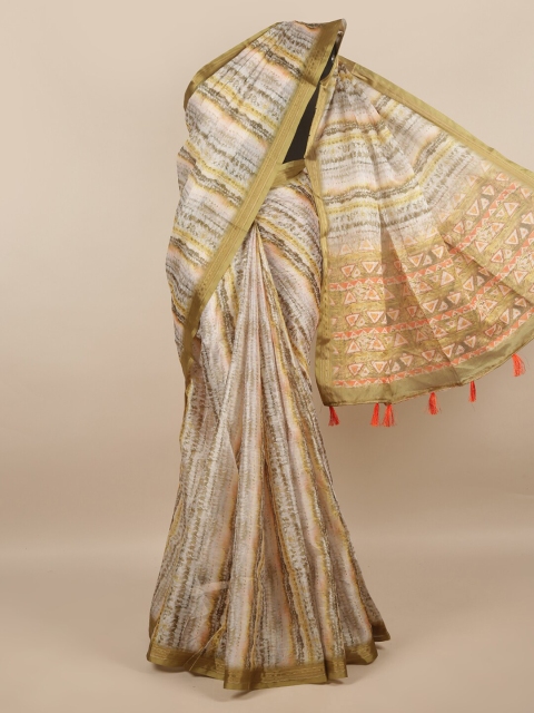 

Pothys Green & Gold-Toned Printed Zari Saree