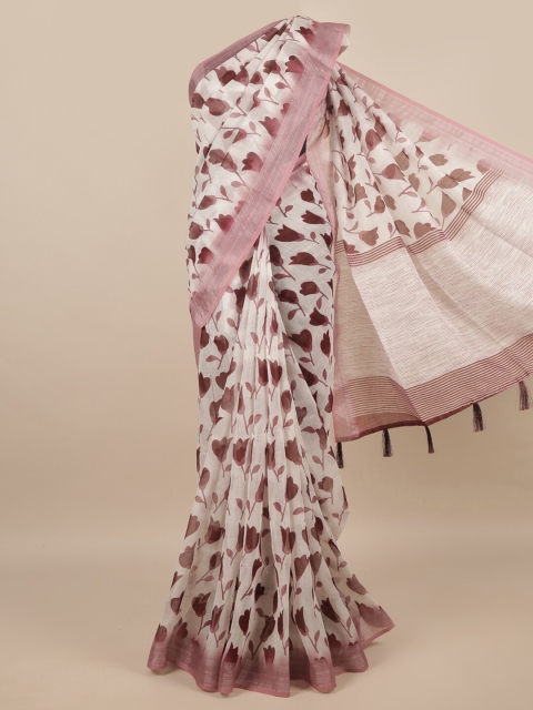 

Pothys Off White & Maroon Floral Printed Zari Saree