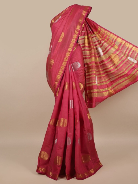 

Pothys Pink & Gold-Toned Floral Jute Silk Saree