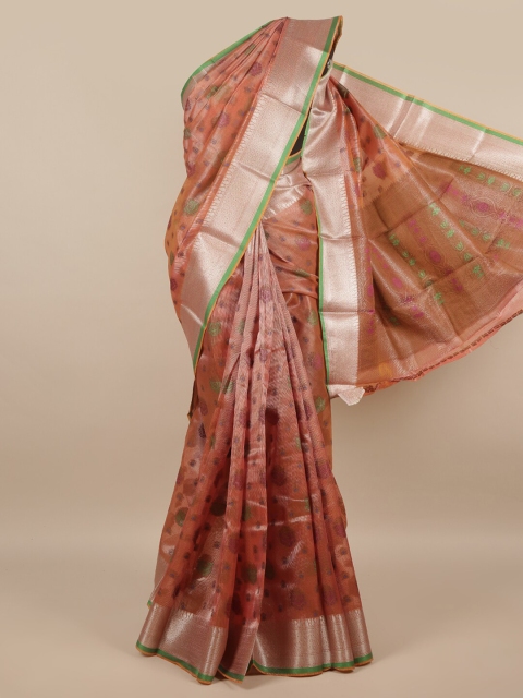 

Pothys Pink & Silver-Toned Ethnic Motifs Zari Border Saree