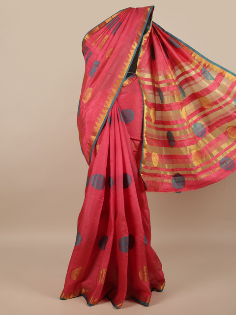 

Pothys Pink & Gold-Toned Ethnic Motifs Zari Jute Silk Saree