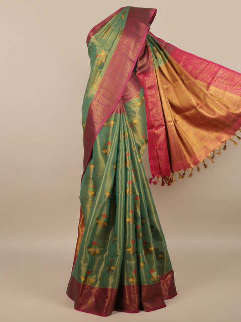 

Pothys Green & Pink Floral Zari Saree
