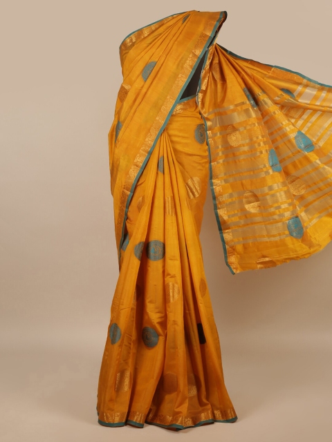 

Pothys Mustard & Blue Woven Design Zari Jute Silk Saree
