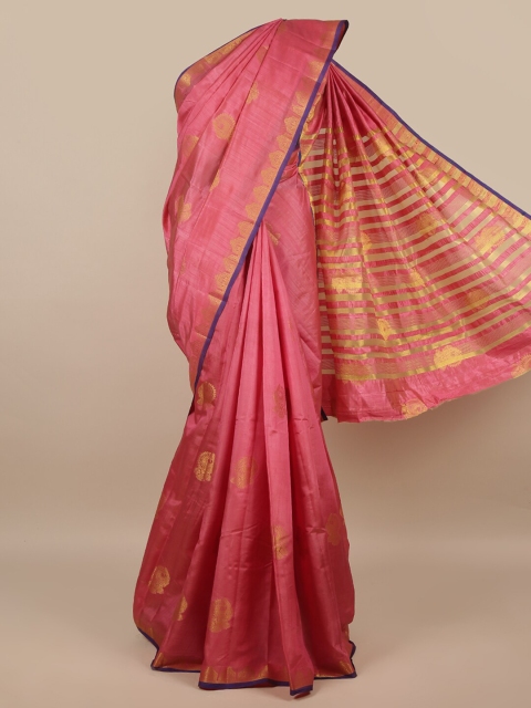 

Pothys Pink & Gold-Toned Ethnic Motifs Zari Jute Silk Saree