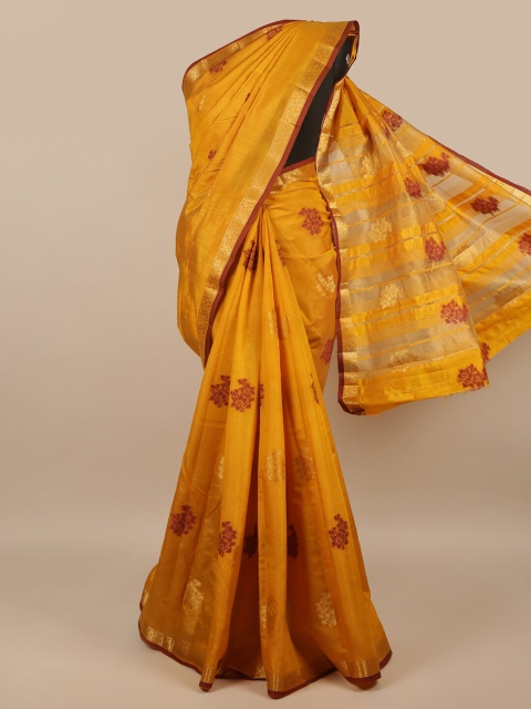 

Pothys Mustard & Brown Ethnic Motifs Jute Silk Saree