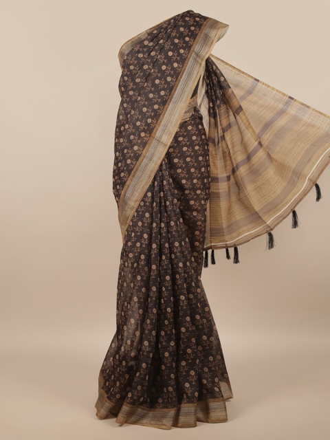 

Pothys Grey & Brown Floral Linen Blend Saree