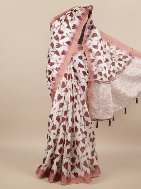 

Pothys Off-White & Purple Floral Printed Zari Saree