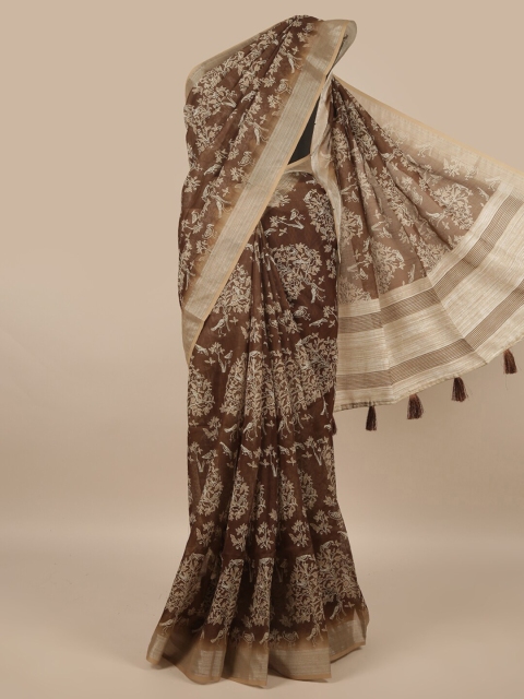 

Pothys Brown & Silver-Toned Floral Printed Saree