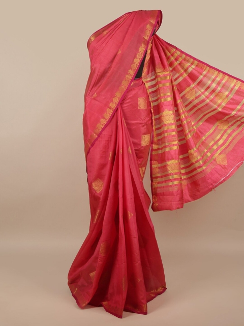 

Pothys Fuchsia & Gold-Toned Ethnic Motifs Zari Jute Silk Saree