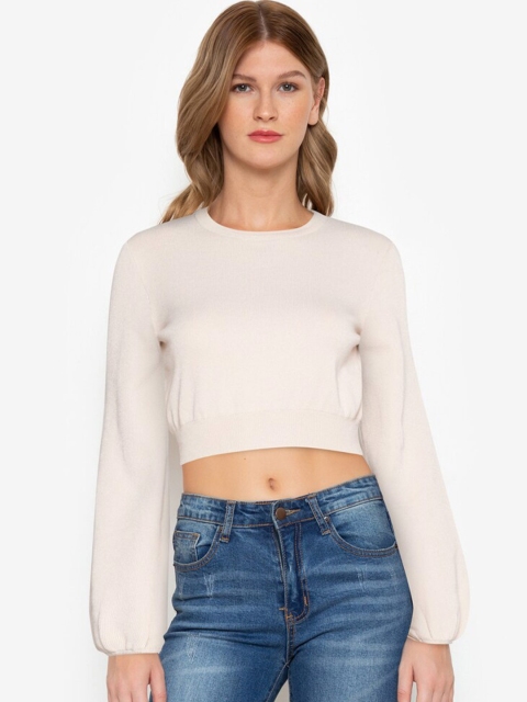 

ZALORA BASICS Beige Balloon Sleeves Crop Top
