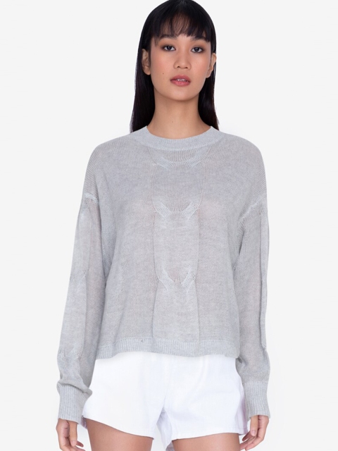 

ZALORA BASICS Women Grey Self Design Pullover