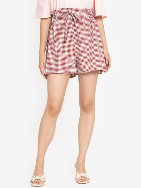 

ZALORA BASICS Women White Checked High-Rise Shorts