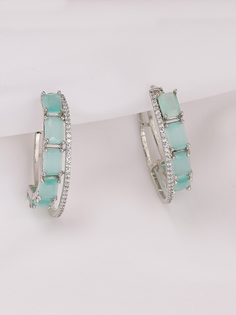 

Queen Be Turquoise Blue & Silver-Toned Contemporary Hoop Earrings