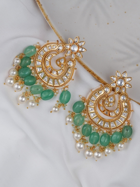 

Queen Be Gold-Toned & Green Crescent Shaped Chandbalis Earrings