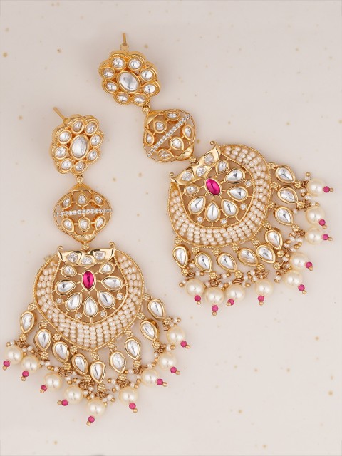 

Queen Be White & Gold-Toned Crescent Shaped Chandbalis Earrings