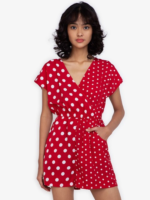 

ZALORA BASICS Red & White Polka Dots Printed Playsuit