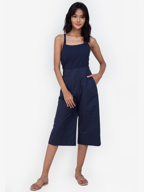 

ZALORA BASICS Navy Blue Pure Cotton Culotte Jumpsuit