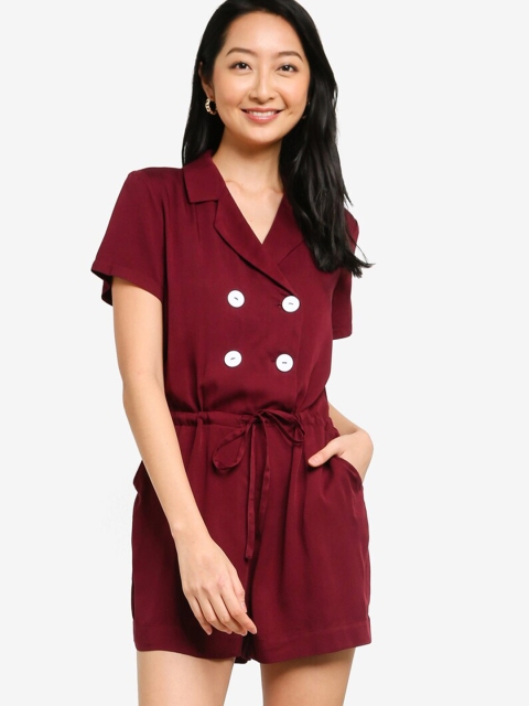 

ZALORA BASICS Red & White Double Breasted Drawstring Jumpsuit