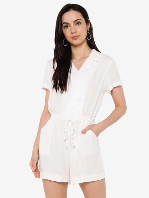 

ZALORA BASICS White Double Breasted Drawstring Playsuit