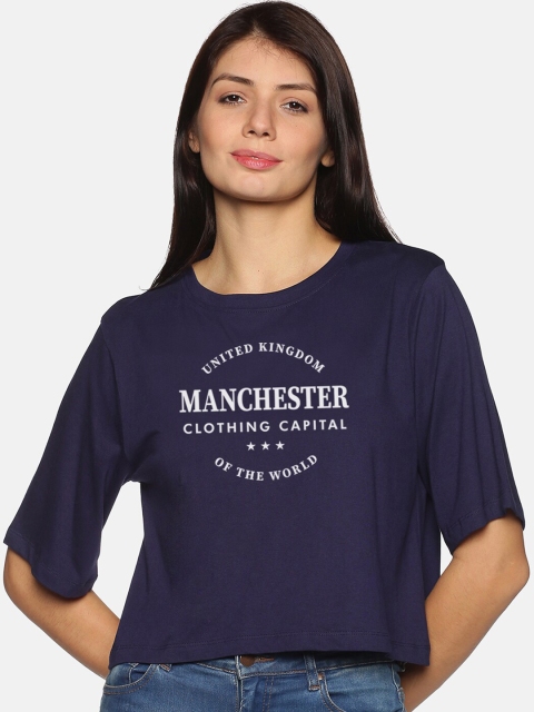 

BEVERLY BLUES Women Navy Blue Typography Printed Boxy T-shirt