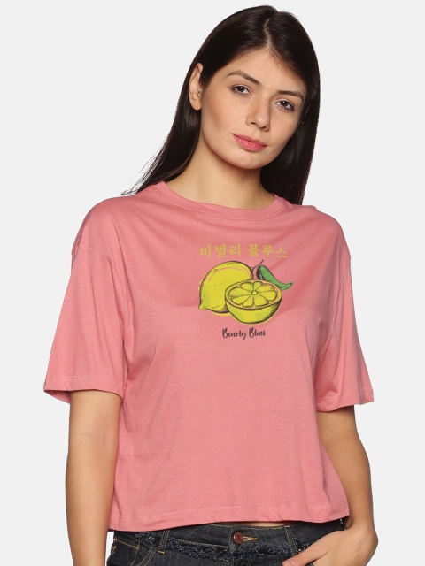 

BEVERLY BLUES Women Rose Printed Drop-Shoulder Sleeves Boxy T-shirt