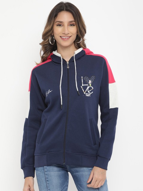 

V2 Value & Variety Women Navy Blue Printed Hooded Sweatshirt