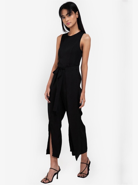 

ZALORA BASICS Black Capri Jumpsuit with Tie-up Details