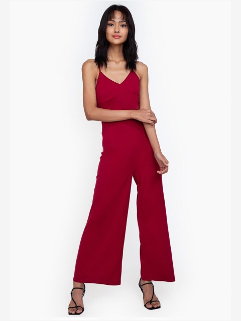 

Zalora Red Solid Low Cross Back Playsuit