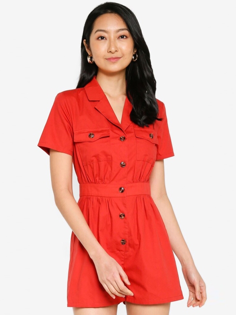 

ZALORA BASICS Orange Camp Collar Jumpsuit