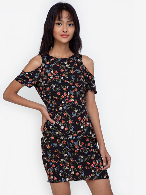 

ZALORA BASICS Black & Red Printed Cold Shoulder Playsuit