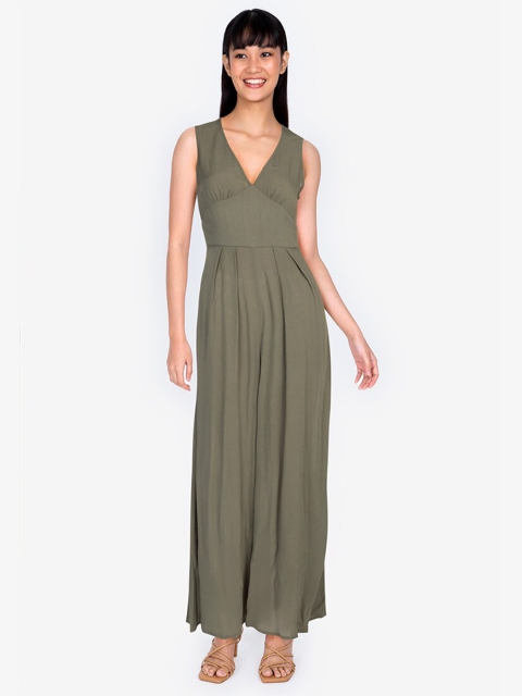

ZALORA BASICS Green V-Neck Basic Jumpsuit