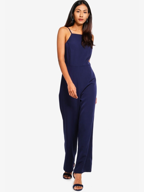 

ZALORA BASICS Navy Blue Halter Neck Basic Jumpsuit
