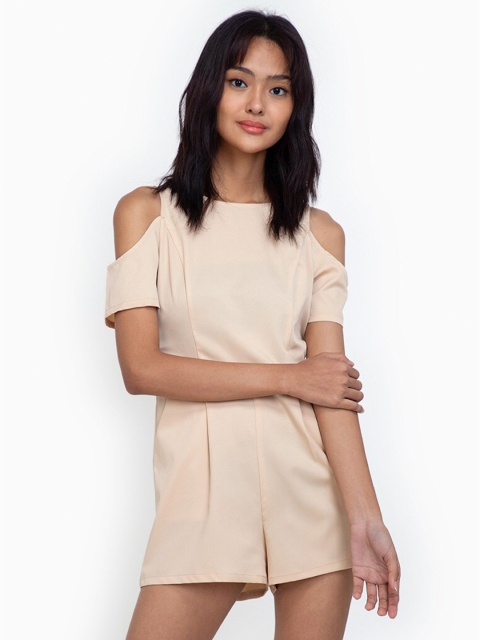 

ZALORA BASICS Beige Cold Shoulder Playsuit