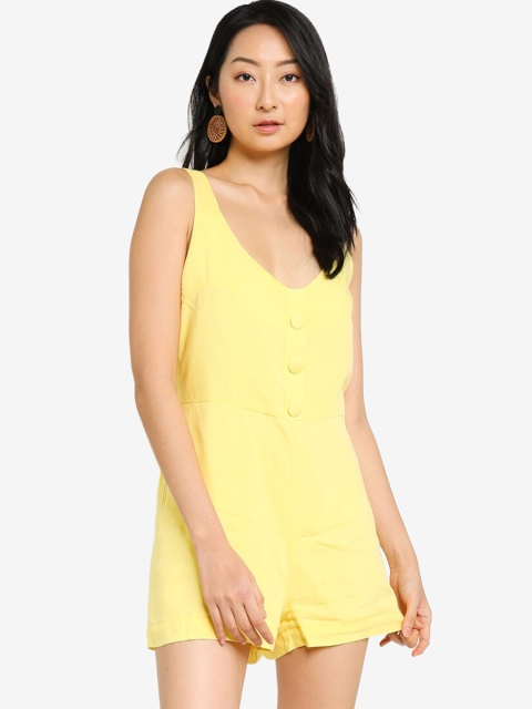 

ZALORA BASICS Yellow Back Tie Button Playsuit