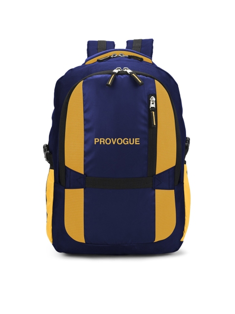 

Provogue Unisex Navy Blue & Yellow Brand Logo Backpack with Reflective Strip