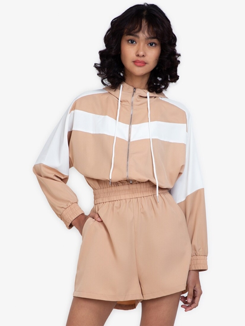 

Zalora Women Beige & White Colourblocked High Neck Playsuit