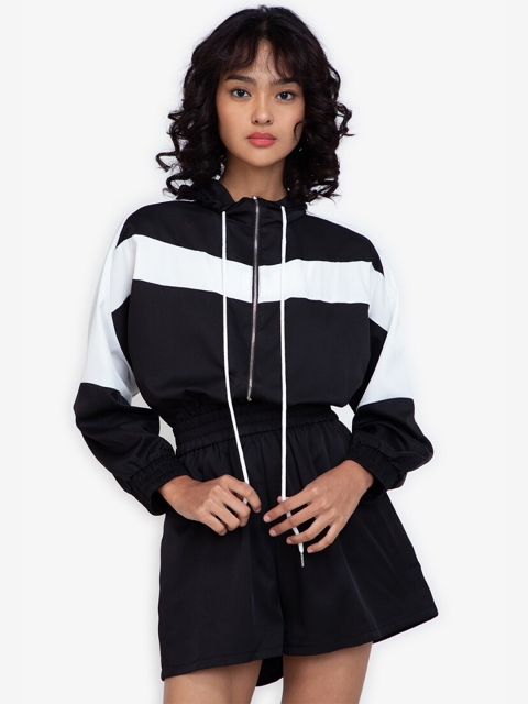 

ZALORA BASICS Black & White Colourblocked Zip Up Playsuit