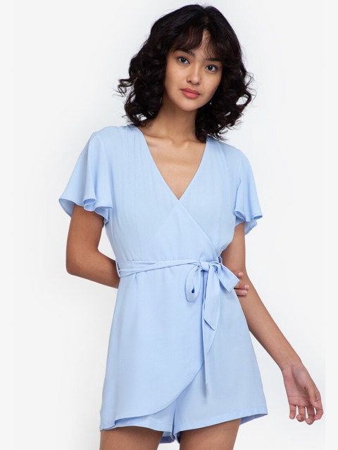 

ZALORA BASICS Blue Flared Sleeve Wrap Playsuit