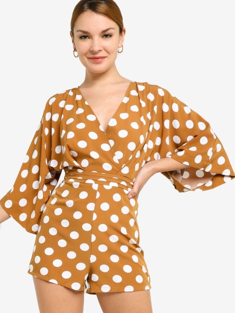 

ZALORA BASICS Women Brown & White Polka Dots Printed Playsuit