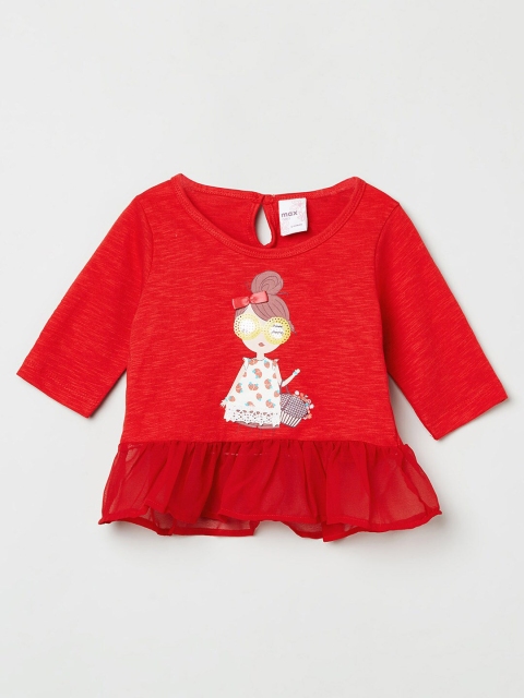 

max Red Print Applique Cinched Waist Top