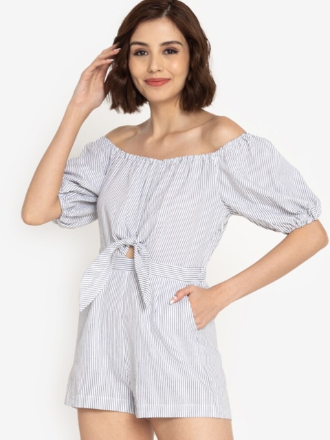 

ZALORA BASICS Grey Striped Tie Front Jumpsuit
