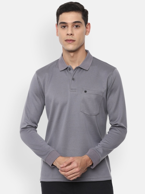 

Louis Philippe Men Grey Polo Collar Pockets T-shirt